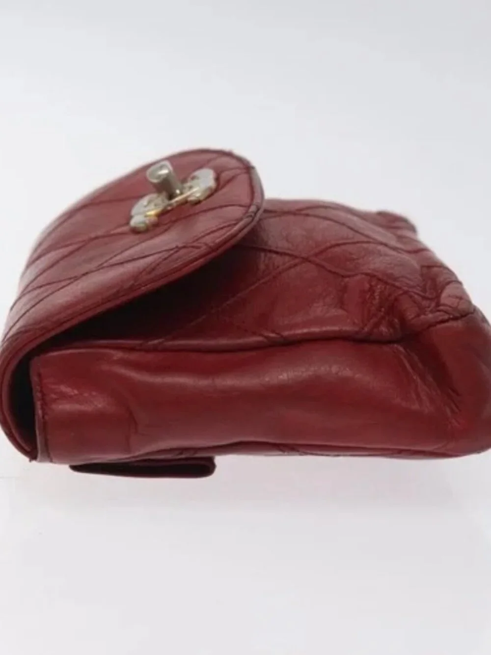 CHANEL Bicolore Waist Bag Lamb Skin Red Gold CC Auth bs26757